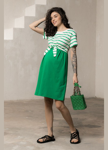 Зеленое трикотажное платье для беременных и кормящих с секретом кормления зеленое Юла мама