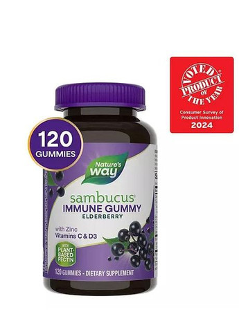 Імунна підтримка Sambucus Immune Gummy 3200 мг із вітамінами C,D і Zn 120 жувальних пастилок Nature's Way (320800940)