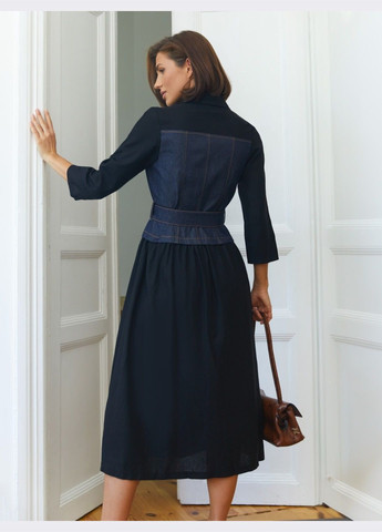 Черное кэжуал платье-рубашка с имитацией корсета чёрное рубашка Dressa однотонное