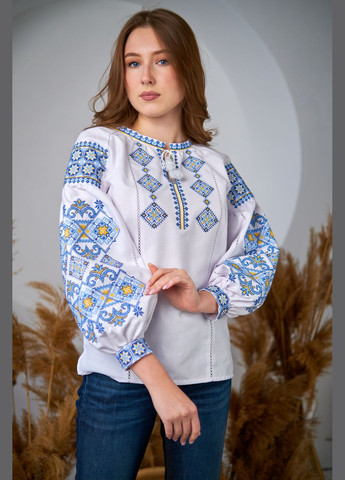 Біла жіноча вишиванка з домотканого полотна "класика" патріотична Калина (315891117)