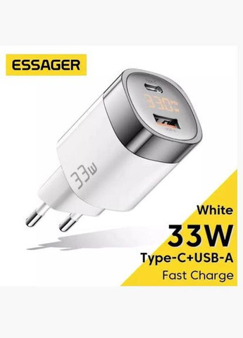 Зарядний пристрій EU 33W GaN USB 1U+1C з екраном (JTP18) Essager (293345478)