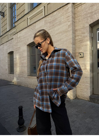 Коричневая повседневный, кэжуал рубашка в клетку No Brand с длинным рукавом