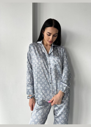 Світло-сіра всесезон піжама сатинова для дому сорочка + брюки No Brand комплект сорочка та штани