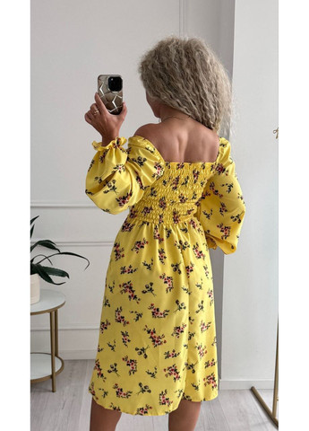 Желтое праздничный, повседневный, кэжуал женское платье с цветочным принтом. а-силуэт Style Point с цветочным принтом
