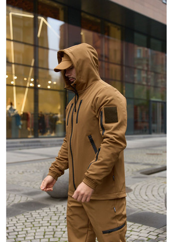 Теплый мужской костюм Soft Shell койот на флисе с шевроном Intruder Reef (366868551)