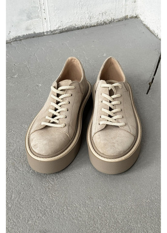 Бежеві чорні замшеві кеди-крипери з потовщеною підошвою INNOE Кеди