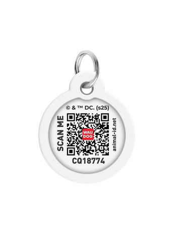 Адреса для собак та котів металевий Smart ID з QR паспортом, малюнок "Бетмен ескіз", коло, Д 30 мм WAUDOG (349225850)