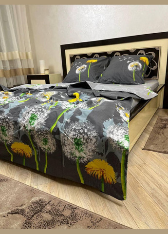 Постельное белье хлопковое Одуванчики Двуспальное Простынь на резинке 160x200х20 Бязь Серое 50 х 70 No Brand (280911562)