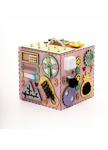 Дитячий ігровий розвиваючий бізікуб з дерева для дівчаток Рожевий 30х30х30 см Handmade 213-001-004 (346085175)