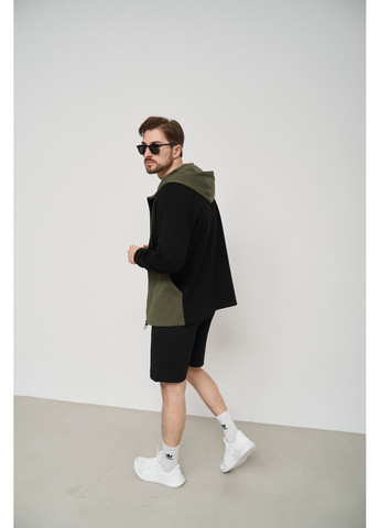 Спортивний костюм чоловічий ТРІЙКА літо SUMMER з кофтою на замку + шорти + футболка чорний хакі Handy Wear (293275170)