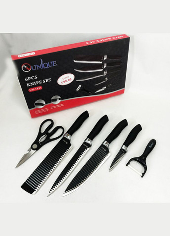 Набір якісних ножів для дому UNIQUE UN-1821 6 шт, Кухарські кухонні ножі набір, Хороші ножі FL-385 для кухарів Genuine (349512127)