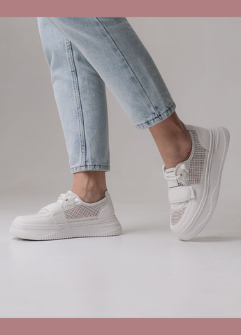 Белые кеды летние с сеткой белые кожа Prima d'Arte