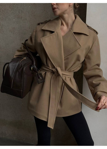 Бежевое демисезонное Утепленное кашемировое пальто на запах с отложным воротником и карманами — ЗАМЕР В ОПИСАНИИ DK/DL Мода без кордонів