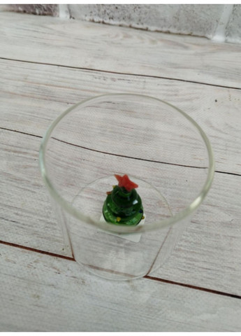 Стакан новогодний Зеленая елка стеклянная термостойкая с фигуркой внутри 310 мл 102-1176 Olens (365824729)