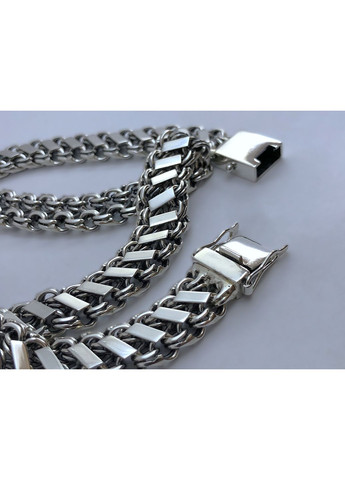 Серебряная мужская цепь двойной Бисмарк с накладками. Цепь с замком коробка DeLoS (352229388)