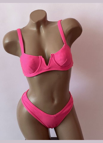 Рожевий літній жіночий роздільний яскравий купальник No Brand