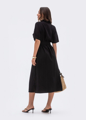Чорна кежуал сукня-міді чорного кольору на ґудзиках та з поясом Dressa однотонна
