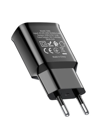 Сетевое зарядное устройство C88A Star round dual port charger 12W Black Hoco (369456611)