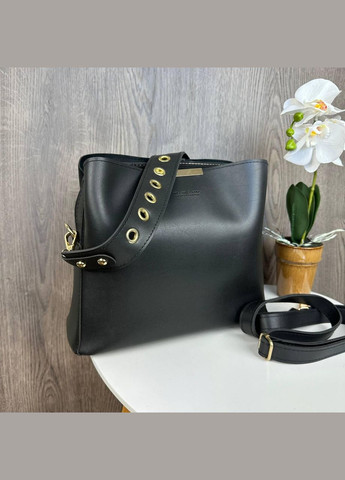 Жіноча сумка на плече з екошкіри з магнітною застібкою трапецієподібна чорна (sku_1001) No Brand (330576332)