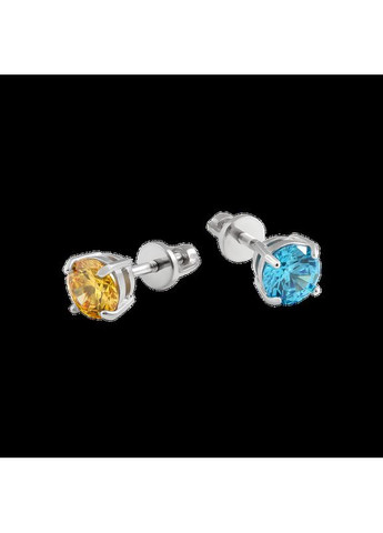 Сережки срібні пусети блакитний та жовтий фіаніт No Brand (333705409)
