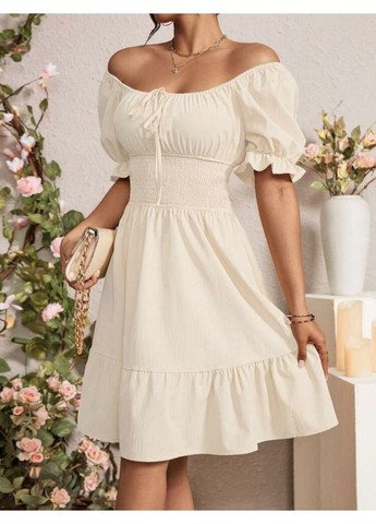 Бежева повсякденний, коктейльна, вечірня жіноча літня сукня з пишною спідницею, з відкритими плечима Україна