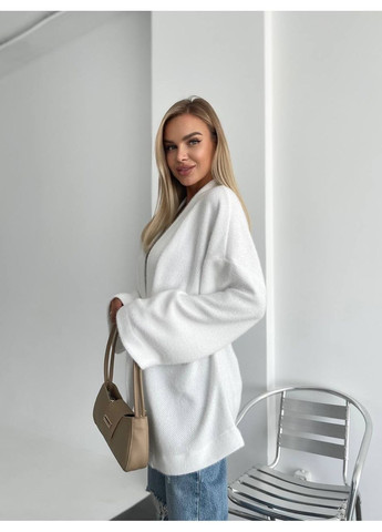 Молочный женский кардиган женский с поясом молочного цвета 34636 Fashion однотонный - демисезонный