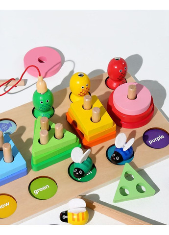 Дерев’яний сортер 7в1 з магнітною риболовлею, щипчиками та фігурами No Brand (362136177)