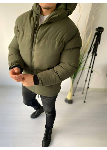 Оливковая (хаки) мужская зимняя куртка из матовой ткани «канада» — теплое, стильное, турецкое качество (замеры в описании) Vione