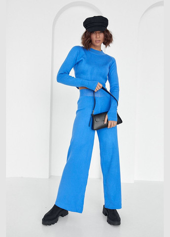 Женский костюм с широкими брюками и коротким джемпером - синий Lurex (314901820)