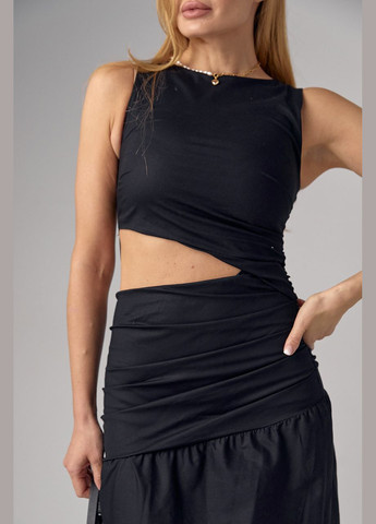 Черное откровенный платье макси с драпировкой и вырезом на талии - белый Lurex
