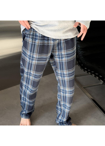 Пижама (кофта+штаны) мужская теплая Трикотаж сине-серая клетка Скандинавия NEW KMW06/3 Cosy (372724622)