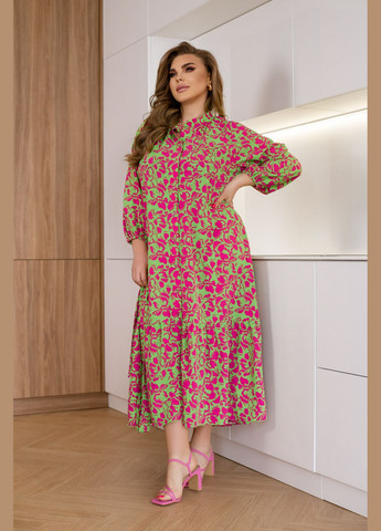 Салатовое кэжуал трендовое платье рубашка No Brand с цветочным принтом