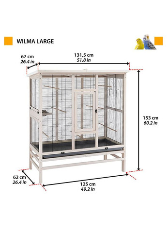 Дерев'яний вольєр для канарок, папуг і маленьких птахів Wilma Large (Ферпласт Вілма Лардж) Ferplast (297512321)