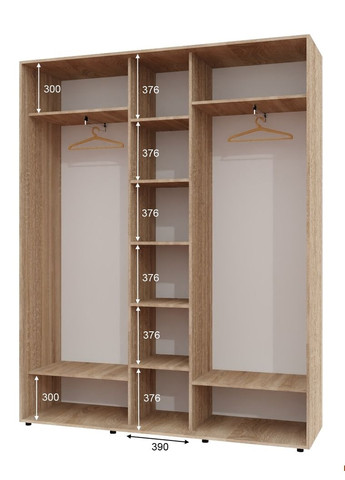Шкаф-купе трехдверный 200*45*230 см Дуб Сонома 3 двери ДСП + Зеркало + ДСП ШК-04 Алекса (360450436)