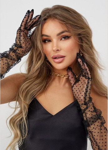 Жіночі фатинові рукавички в горошок довгі елегантні аксесуари на фотосесію з фатину в дрібний горох one size Cindylove (329901338)