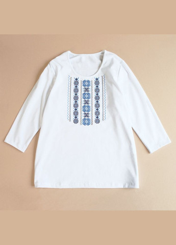 Женская вышитая футболка с 3/4 рукавом белая с цветами. Ladan - (301026411)