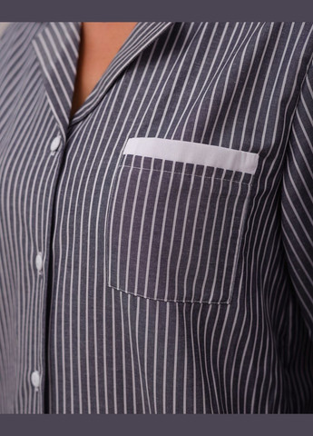 Серая всесезон пижама женская домашняя хлопковая рубашка со штанами серая полоска Maybel