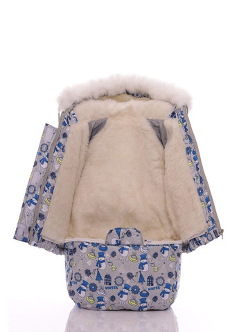 Комбінезон Конверт для хлопчика на хутрі з принтом Сніговічків Трійка сірий 98 см (27540) BABYKROHA (297199668)