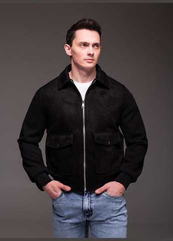 Чорна демісезонна замшева вкорочена куртка Vakko