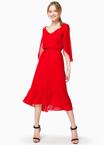 Алое повседневный, коктейльное платье из струящегося красного шифона с юбкой-солнце Nai Lu-na by Anastasiia Ivanova однотонное