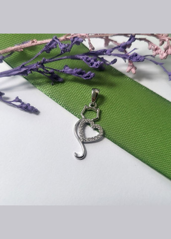 Срібна підвіска підвіс Кіт із Білим камінням срібло 925 проби Родованное 696п 0.93г No Brand (306741229)