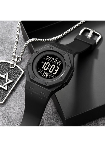 Годинник спортивний електронний водонепроникний чорний для чоловіків з будильником і секундоміром ProDobro (367265521)