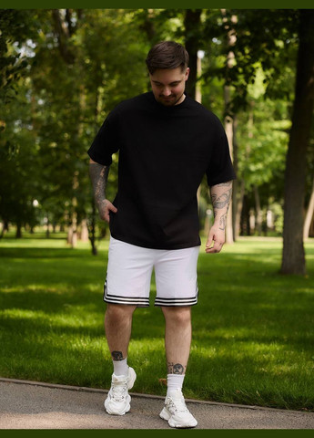 Черно-белый летний трендовый летний комплект с лампасами с шортами No Brand