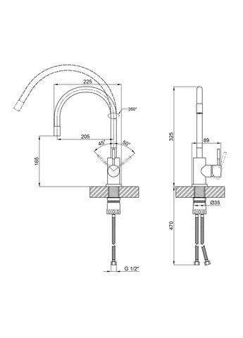 Змішувач для кухні Aria з гнучким виливом (k35) LDARI015F3GRE43363 Grey LIDZ 015F3 (323485739)