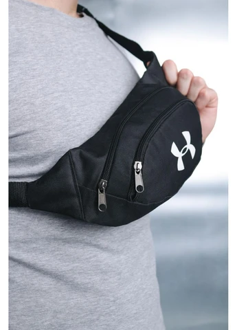 Слінг Under Armour бананка чорна біле лого сумка на пояс через плече чоловіча жіноча спортивна модель базова No Brand (402392269)