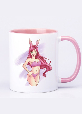 Чашка новорічна з дівчиною кроликом 330мл (колір чорний) (16857) No Brand (312487007)