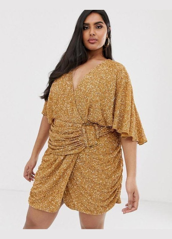 Бежевое платье мини с пайетками Asos
