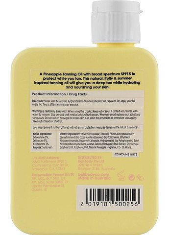 Олія для засмаги з екстрактом ананаса з захистом від ультрафіолету Pineapple Tanning Oil SPF15 100ml (780374-38930399) Bali Body (368649576)