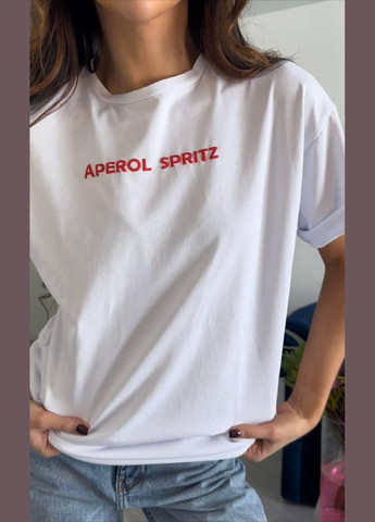 Белая летняя футболка женская хлопок 42-46 оверсайз принт aperol spritz белый с коротким рукавом JUGO Aperol Spritz Merilin