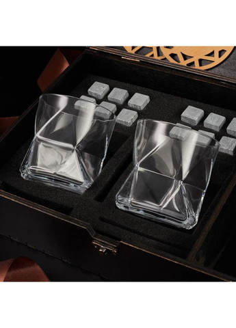 Камни для виски Деревянная коробка + Бокалы 2 шт Cassiopea 330 мл с секцией Bohemia (364550526)